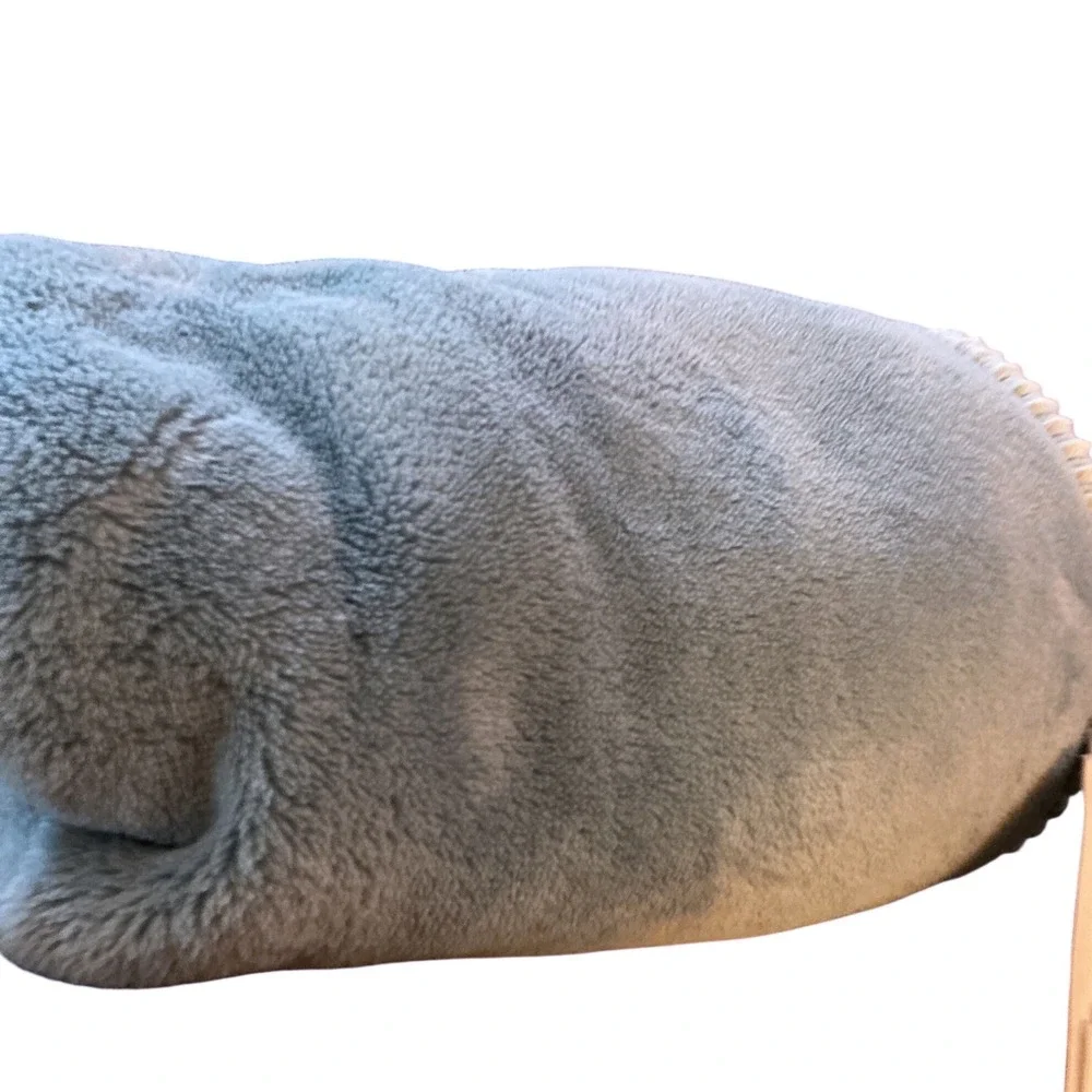 Chickpea Blue‎ Cream Reversible Sherpa Fleece Baby Blanket 30x36 Ribbed Trim